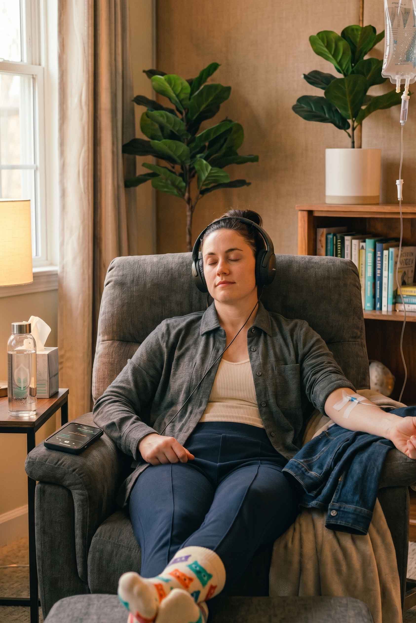 A woman getting ketamine therapy near Philadelphia at Ketamine Wellness Infusions